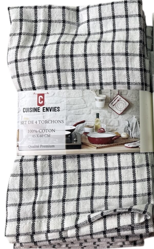 LOT DE 4 TORCHONS PETITS CARREAUX